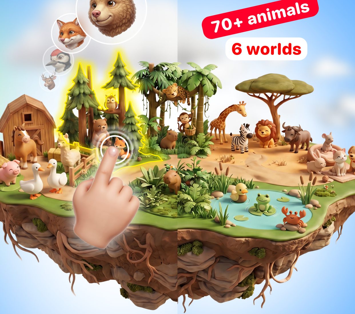 Six worlds of First Tap: Animals on one island