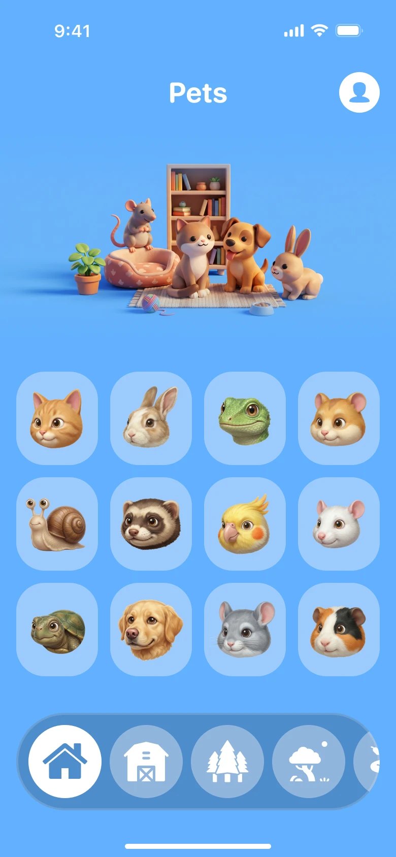 Pets world: 12 animal tiles